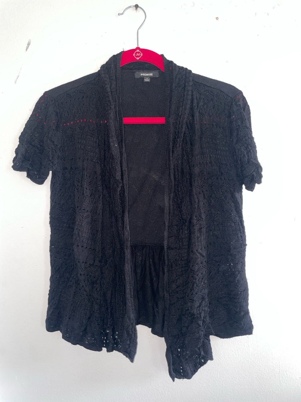Premise Black Crochet Open-Front Cardigan